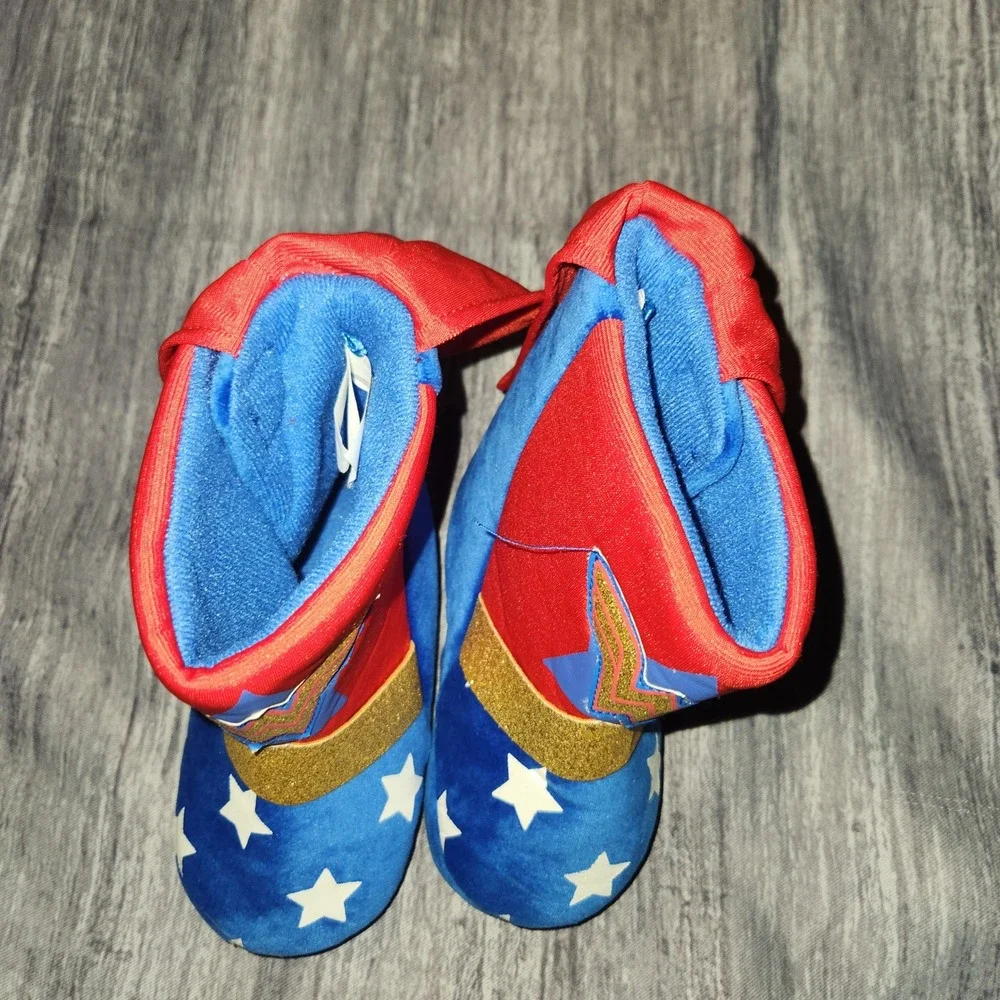 Kids Wonder Woman Slippers Boots‎ Red Blue Stars Gold Logo Size S(5/6)